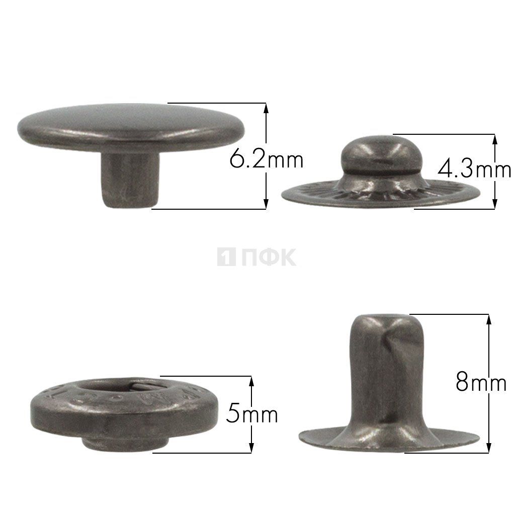 Кнопка для одежды 15мм Альфа нерж цв никель тем(уп 720шт) STORM 