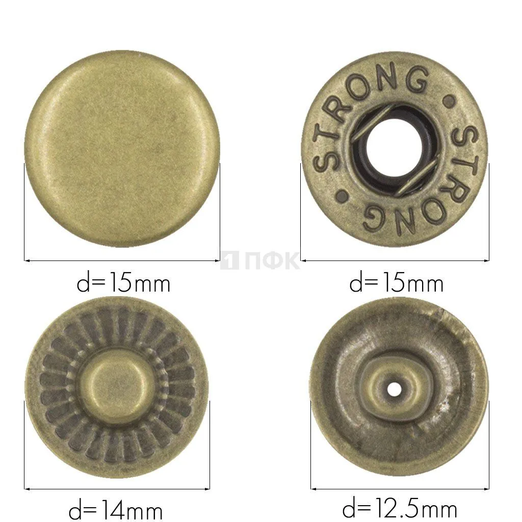 Кнопка для одежды 15мм Альфа латунь цв антик (уп 720шт) STRONG
